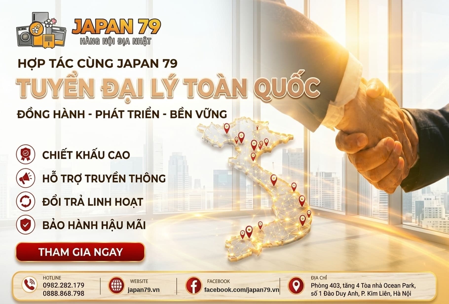Japan 79 tuyển đại lý toàn quốc — chiết khấu cao, hỗ trợ truyền thông, đổi trả linh hoạt