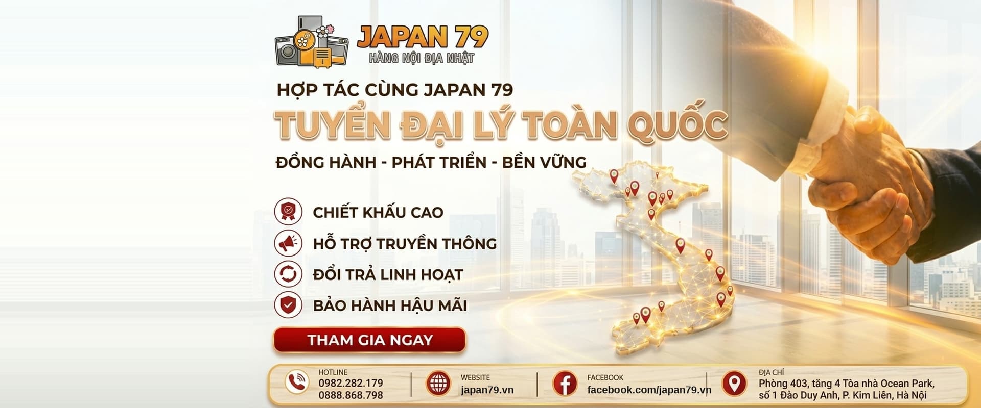 Japan 79 tuyển đại lý toàn quốc — chiết khấu cao, hỗ trợ truyền thông, đổi trả linh hoạt